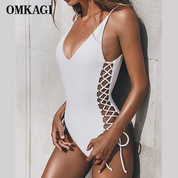 OMKAGI 2021-O singură Bucată costume de Baie, Body, Costume de baie Femei Backless Monokini Push-Up Costum de Baie Solid Beachwear costume de Baie Femei