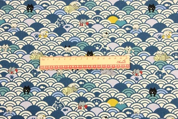 Jumătate Curte Îngroșa Tesatura de Bumbac Japonez Briza Moale Cat Curba de Imprimare, Manual DIY Sac de Cârpă Mozaic CR-629