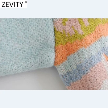 Zevity Noi 2021 Femei De Moda De Bază O De Gât Peisaj Model Casual Pulover Tricotat Feminin Chic Cu Maneci Lungi Pulovere Topuri S620