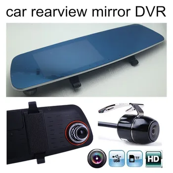 5 inch Albastru Oglinda Dual lens auto auto DVR camera video recorder cu oglinda retrovizoare camera de Detectare a Mișcării camera video