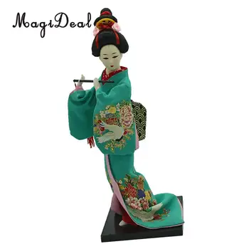 12 țoli Epocă Kimono Japonez Geisha Papusa Figura în Haine Verzi Decor Acasă