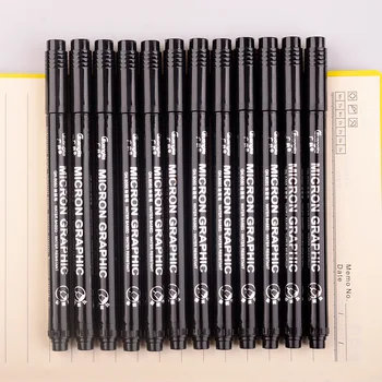 12buc/set Pigment Negru Linie Neelde Apă-dovada Microni PenTip Fine Liner Schiță Cârlig de Artă Pix Marker pentru Manga