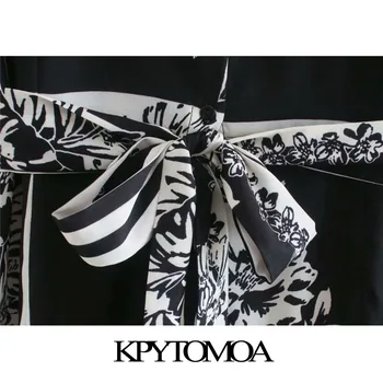 KPYTOMOA Femei 2020 Moda Chic Cu Centura Print Floral Midi Rochie Camasa Vintage cu Maneci Lungi Buton-up Rochii de sex Feminin Vestidos