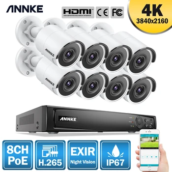 ANNKE 8CH 4K Ultra HD POE de Rețea Sistem de supraveghere Video de 8MP H. 265 NVR Cu 8 8MP Intemperii IP Camera de Supraveghere CCTV Kit