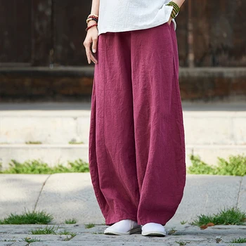 7 culori Femei de Primavara Toamna Ramie Pantaloni plus dimensiune largă harem pantaloni talie elastic pantaloni lungi largi Pantalon de calitate superioară