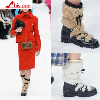 Femei cizme de zăpadă 2019 noua din piele pentru femei cizme pentru femei lână naturală caldă femei de iarnă gol cizme de moda pentru femei pantofi size35-43