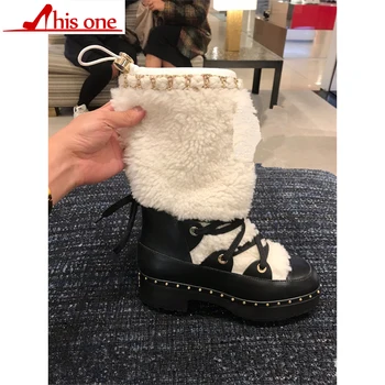 Femei cizme de zăpadă 2019 noua din piele pentru femei cizme pentru femei lână naturală caldă femei de iarnă gol cizme de moda pentru femei pantofi size35-43