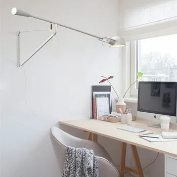 Creative brațul lung lampa Nordic living noptiera de studiu se poate roti personalitate leagăn prăjină lungă lampă de perete concis art lampa
