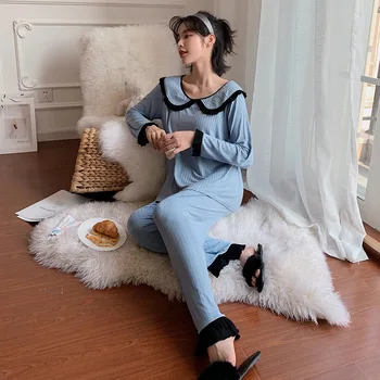 Tesatura de bumbac Femei Pijama Set de mai Multe Culori de Mari Dimensiuni Femei Somn Îmbrăcăminte de Primăvară cu mâneci Lungi Acasă în Pijama Seturi pentru Femei