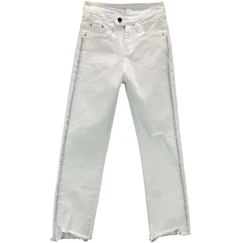 Pietricele albe Blugi pentru Femei Subțire Pantaloni din Denim de Vară 2020 Nou Stretch Talie Înaltă, Subțire Gauri de Blugi, Jean Pantaloni Fete Elevii