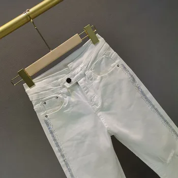 Pietricele albe Blugi pentru Femei Subțire Pantaloni din Denim de Vară 2020 Nou Stretch Talie Înaltă, Subțire Gauri de Blugi, Jean Pantaloni Fete Elevii
