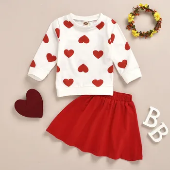 #50 Noi jocuri pentru Copii Baby Girl Valentine 's Day Haine cu Maneca Lunga Dragoste Inima Tricou Imprimat Topuri Fusta Tutu 2 buc Set Haine
