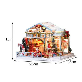 Crăciun Noapte cu Zăpadă, casă de Păpuși Model Asamblat de Craciun din Lemn, Case de Păpuși DIY Casa Kit Cadou de Crăciun Xmas Decor