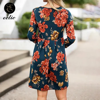 Galben Floral Rochie Imperiul Talie Sukienka Shirred Dress Volan Halat Femme 2021 Boho Îmbrăcăminte Casual Rochie Femei, Cu Maneci Lungi