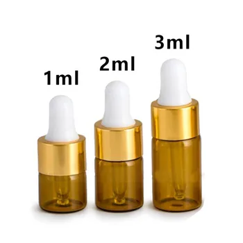 100buc 1ml/2ml/3 ml din Sticlă brună ulei Esential pentru Aromaterapie Dropper Sticle de Aluminiu de Aur Pac Reactiv Ochi Lichid Pipetă de Sticlă