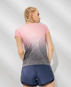 Culoare Gradient de Sport de Femei de Top Strans pe corp cu Mânecă Scurtă Slăbire în aer liber, care Rulează Quick-Uscare tricou Fitness Yoga Haine