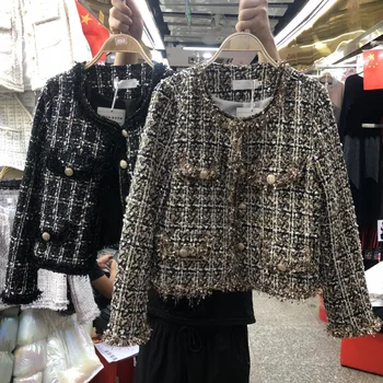 Haina de Tweed Femei Și Jachete cu Maneci Lungi O-gât de Moda pentru Femei-tweed mici parfum Sacou