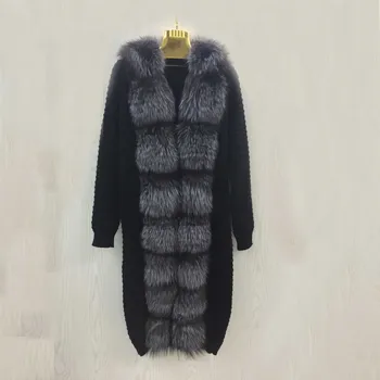2019 nou iarbă piele naturala haină de blană de vulpe de toamnă și de iarnă strat de sex feminin pulover tricotate haina de blana lunga de sex feminin