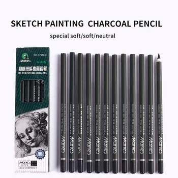 12 buc Creion Carbune Pentru Desen Pictură Student Papetarie, Rechizite, Creioane pentru Școală