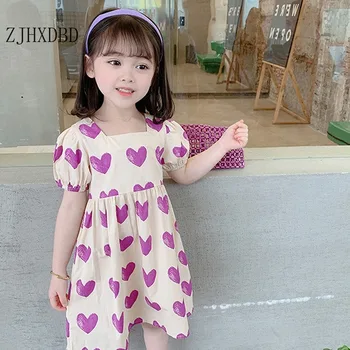 Coreeană Violet Inima Model Baby Girl Rochii de Vară 2020 Nou cu mânecă Scurtă Rochie de Dragoste Copil, Copii Princess Dress Îmbrăcăminte