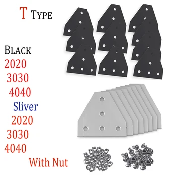 2/5/10buc Negru/Argintiu 3D Printer 2020/3030/4040 tip T cu 5 Gaura Aderarea Plăci pentru CNC V-Slot T-slot de Aluminiu Extrudare