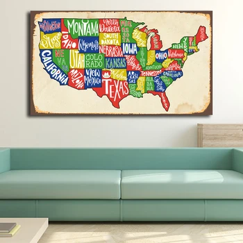 Harta Colorate Din Statele Unite Pictura Panza De Imprimare Bedroom Home Decor Modern Arta De Perete Pictură În Ulei Imagine Poster Cadru