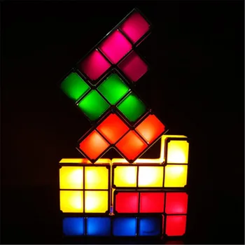 Tetris care pot fi Stivuite Lumina de Noapte Puzzle-uri 3D Lumina 7 Culori Noutate Blocuri de Inducție Centralizare a CONDUS Noutate Lampa de Birou pentru Copii Cadouri