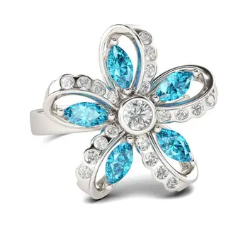Noi Sosesc Inele de Nunta de Colectare Autentic de Flori Inel pentru Femei Cadou Albastru CZ de culoare de argint Bijuterii