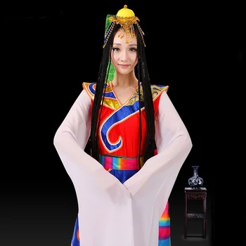 Mongol Haine De Petrecere Chineză Apă Maneca Dansuri Populare Costume De Haine Etapă Dansatoare Tinuta Purta Performanță Tibetan Rochie