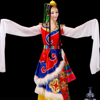 Mongol Haine De Petrecere Chineză Apă Maneca Dansuri Populare Costume De Haine Etapă Dansatoare Tinuta Purta Performanță Tibetan Rochie