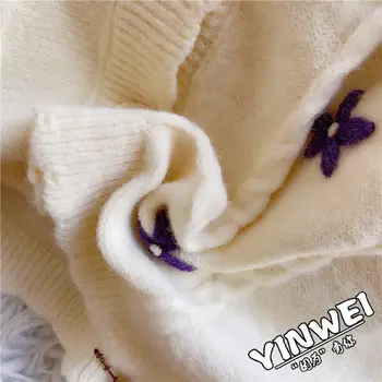 EBAIHUI Stil Preppy Stele Tricot Cardigan Pulover Femei V-Neck Loose Elegaht Thicked Trage Femme Scurtă de Imprimare Haina Casual