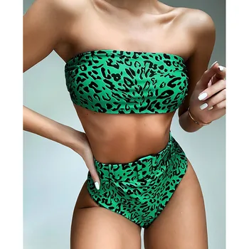 INGAGA Talie Mare Bikini Bandeau costum de Baie Leopard pentru Femei Costume de baie Sexy cu Centură Biquini Nou Costum de Baie Femei Bikini 2021 Mujer