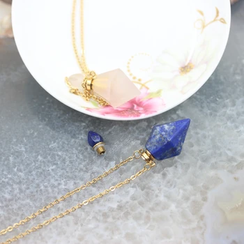 Naturale de forma prismatic lapis lazuli Pietre Sticla de Parfum de Lanțuri de aur,Fatetate de cristal de Cuarț Colier Farmece a face bijuterii Vrac