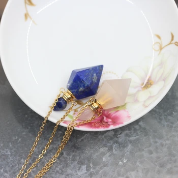 Naturale de forma prismatic lapis lazuli Pietre Sticla de Parfum de Lanțuri de aur,Fatetate de cristal de Cuarț Colier Farmece a face bijuterii Vrac
