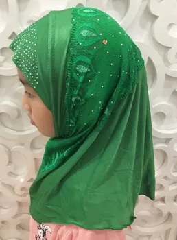 Varsta 2-7 Copii Fete-O bucată Musulmane Hijab Capac Underscarf C Frumoase Flori Dantelă Model Islamic Fete Amira Pac Gata Să Poarte