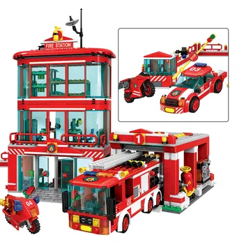 ERBO 969pcs Stația de Pompieri, Blocuri City Camion de Poliție Elicopter Masina de Pompier Cifre Cărămizi Jucarii pentru Copii Cadouri