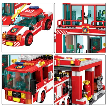 ERBO 969pcs Stația de Pompieri, Blocuri City Camion de Poliție Elicopter Masina de Pompier Cifre Cărămizi Jucarii pentru Copii Cadouri