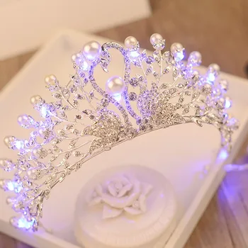 Vintage Cristal Pearl Swan Coroana Mireasa Luminos Coroana Nunta Bijuterii de Cristal Diademă cu Lumina LED-uri Fete Petrecerea de Ziua Tiara