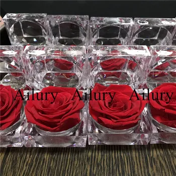 1 buc,3-4cm roșu veșnică floare ring de box,mini prezent,real, flori naturale, non-decolorare, cadou de Ziua Îndrăgostiților
