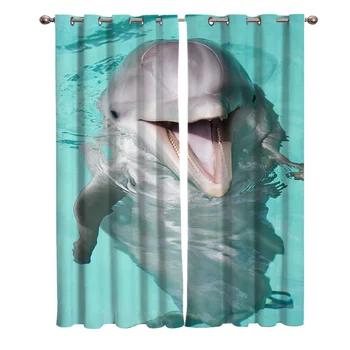Delfin Animal Inteligent Pește Drăguț Imprimare Perdele sufragerie, Dormitor Home Decor Potrivit pentru Copii Adulți Fereastră Perdea