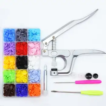 150Set 15 culori Haine DIY T5 elemente de Fixare din Plastic Snap Rășină Presa Stud Pânză Instrument de Mână Presiune Cleste Kit cu Cutie