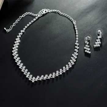 Trendy Culoare Argintie Set de Bijuterii Pentru Femei geometrice CZ Piatra Farmec Pandantive Coliere Cercei Cristal Cadou de Aniversare