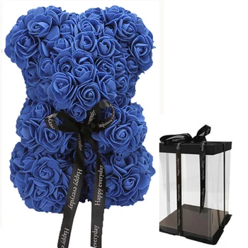 25 cm teddy a crescut urs cu cutie DIY artificiale PE urs din flori de trandafir de Ziua Îndrăgostiților pentru prietena femei soția cadou de ziua mamei