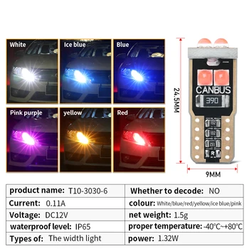 10BUC LED T10 W5W cu LED-uri Auto de Interior Lumini Canbus 194 501 3030 6SMD Instrument de Lumini Bec Pană Lampă Super-Luminos Nici o Eroare 12V