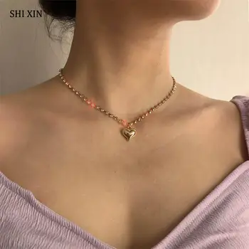 SHIXIN Strălucitoare de Cristal Lanț Cu Dragoste Inima Pandantiv Colier pentru Femei 2020 Moda Pietre Scurt Cravată Colier Guler Cadou