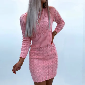 2020 Moda Sexy Sexy Solid Roz Gri Tricotat Cu Maneca Lunga Pentru Femei Rochie Bodycon Rochie De Iarna Imperiu Rochie De Femei
