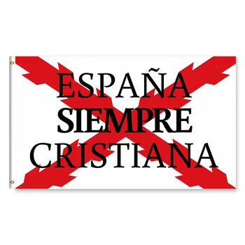 Pavilionul Spaniei cu Crucea de Burgundia și Spania Întotdeauna Creștin 3x5 FT 100D Poliester Garnituri de Alama