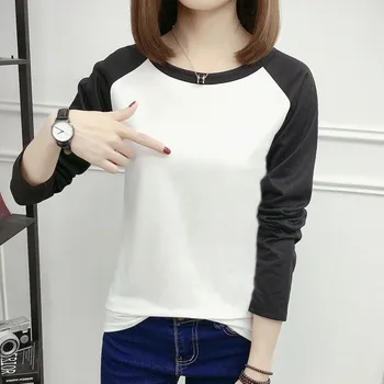 Toamna Femei T-shirt, cu mâneci Lungi Culoare Solidă Stil coreean Topuri Gât Rotund Simplu Casual Plus Dimensiune T-shirt