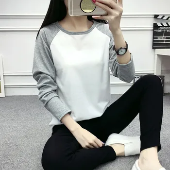 Toamna Femei T-shirt, cu mâneci Lungi Culoare Solidă Stil coreean Topuri Gât Rotund Simplu Casual Plus Dimensiune T-shirt