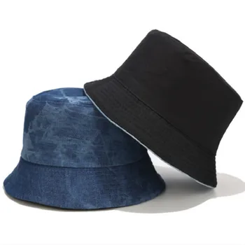 Tie Dye Denim Găleată Pălărie Capac Casual Jean Reversibile Panama Primăvară-Vară Două Laterale Poarte Femeile Palarie De Soare În Aer Liber, Drumeții, Pescuit Capac